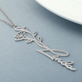 Personalized Birth Flower Name Necklace, Floral Necklace