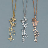 Personalized Birth Flower Name Necklace, Floral Necklace