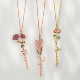 Name Necklace Birth Flower Vertical Letter Pendant Personalized Nameplate