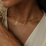 Name Necklace Cursive Stainless Steel Choker Mothers Gift
