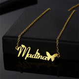 Butterfly Name Necklace Stainless Steel Chain Personalized Pendant