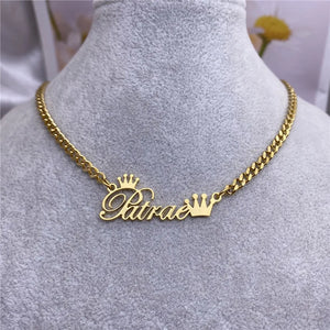 Crown Name Necklace Stainless Steel Choker Chain Jewelry Gift