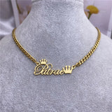 Crown Name Necklace Stainless Steel Choker Chain Jewelry Gift
