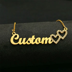Personalized Name Necklace with Diamond Heart Stainless Steel for Women