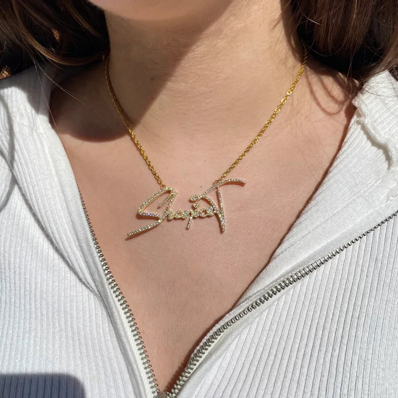 Diamond Letter Pendant Necklace for Women Personalized Stainless Steel Chain