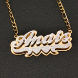 Double Hearts Name Necklace Stainless Steel Chain