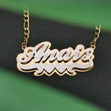 Double Hearts Name Necklace Stainless Steel Chain