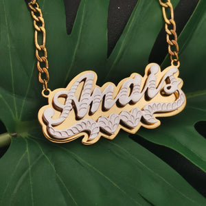 Double Hearts Name Necklace Stainless Steel Chain
