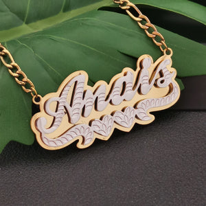 Double Hearts Name Necklace Stainless Steel Chain