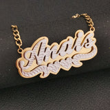 Double Hearts Name Necklace Stainless Steel Chain