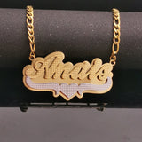 3D Double Name Necklace with Heart & Chain