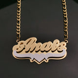 3D Double Name Necklace with Heart & Chain
