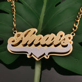 3D Double Name Necklace with Heart & Chain