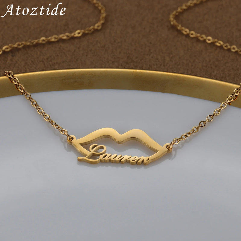 Sexy lips Shape Name Necklace Stainless Steel Personalized Pendants