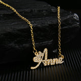 Zircon Bling Letter Pendant Name Necklace Stainless Steel Tiny Chain