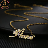 Zircon Bling Letter Pendant Name Necklace Stainless Steel Tiny Chain
