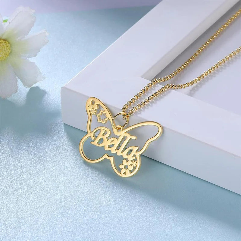 Butterfly Choker Stainless Steel Name Necklace: Personalized Jewelry