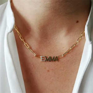 Personalized Stainless Steel Name Necklace with Cubic Zircon Letters Pendant