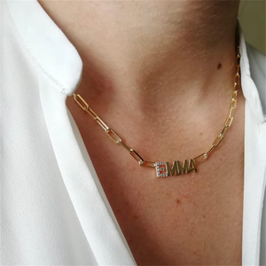 Personalized Stainless Steel Name Necklace with Cubic Zircon Letters Pendant