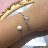 Pearl Bangle Nameplate Bracelet Stainless Steel Adjustable Personalized
