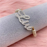 Customized Name Pearl Bracelet with Diamond Letter & Crystal Plating
