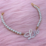 Customized Name Pearl Bracelet with Diamond Letter & Crystal Plating
