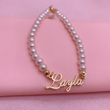 Pearl Name Bracelet Stainless Steel Chain Adjustable Charm Jewelry