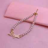 Pearl Name Bracelet Stainless Steel Chain Adjustable Charm Jewelry