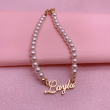Pearl Name Bracelet Stainless Steel Chain Adjustable Charm Jewelry
