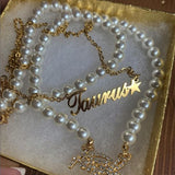 Personalized Stainless Steel Nameplate Pearl Necklace for Women