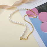 Personalized Stainless Steel Nameplate Pearl Necklace for Women