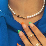 Personalized Stainless Steel Nameplate Pearl Necklace for Women