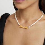 Personalized Stainless Steel Nameplate Pearl Necklace for Women
