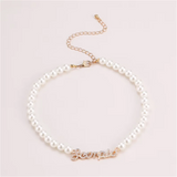 Personalized Stainless Steel Name Pendant Pearl Necklace Choker Gift