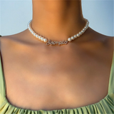 Personalized Stainless Steel Name Pendant Pearl Necklace Choker Gift