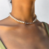Personalized Stainless Steel Name Pendant Pearl Necklace Choker Gift