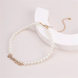 Personalized Stainless Steel Name Pendant Pearl Necklace Choker Gift