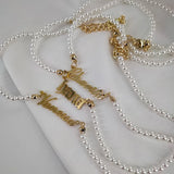 18k Plated Nameplate Pearl Choker Necklace for Women