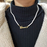 18k Plated Nameplate Pearl Choker Necklace for Women