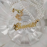 18k Plated Nameplate Pearl Choker Necklace for Women