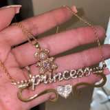 Personalized Crown Diamond Choker Necklace - Custom Name Pendant