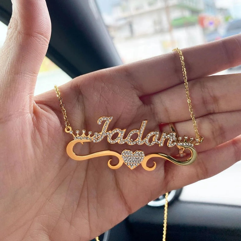 Personalized Crown Diamond Choker Necklace - Custom Name Pendant