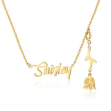 Name Pendant Necklace for Women Colour Personalized with Flower