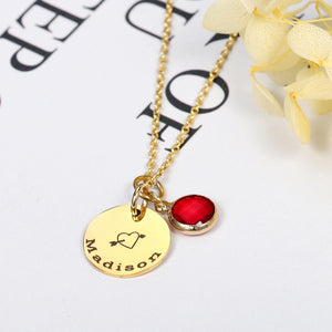 Personalized Birthstone Necklace Engraving Date Stainless Steel Jewelry