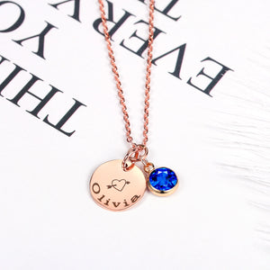 Personalized Birthstone Necklace Engraving Date Stainless Steel Jewelry
