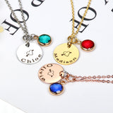 Personalized Birthstone Necklace Engraving Date Stainless Steel Jewelry