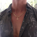 Initial Old English Letter Pendant Necklace Stainless Steel Chain Jewelry