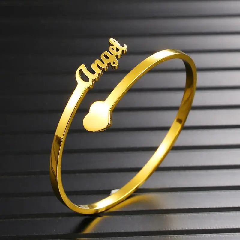 Personalized Heart Open Bangles Stainless Steel Womenu2019s Jewelry