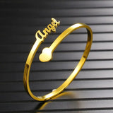 Personalized Heart Open Bangles Stainless Steel Womenu2019s Jewelry