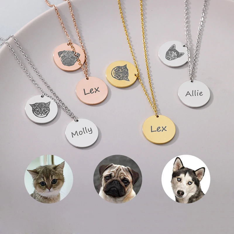 Pet Dog Cat Head Photo Necklaces Stainless Steel Necklace Pendant